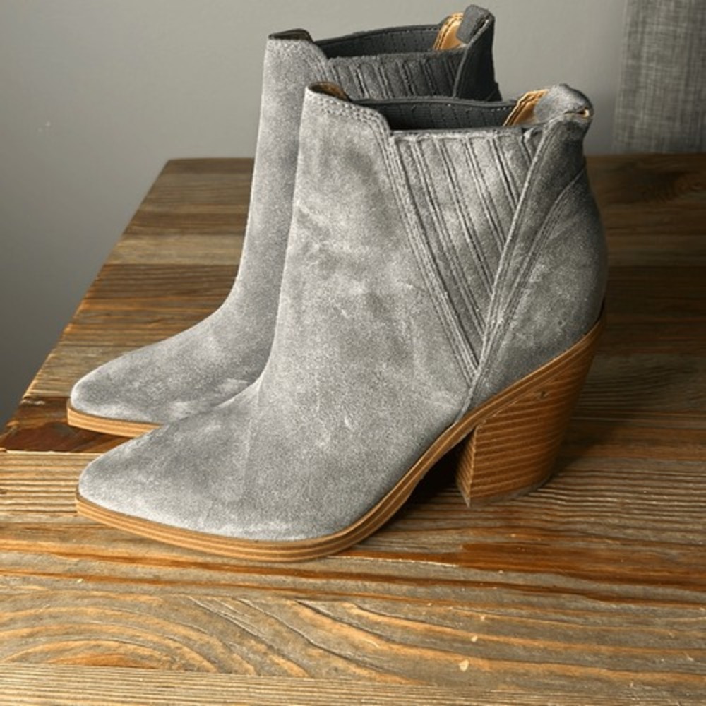 Marc fisher western suede POINTY TOE leather boot BOOTIE gray‎ pull on boots